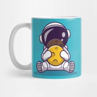 Cute Astronaut Holding Moon Cartoon Vector Icon Illustration Mug